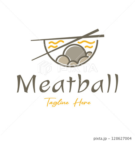 meatball logo design illustration template for Asian food, processed meat, restaurant, business 128627004