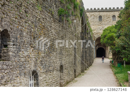 fortified walls of the old castle of Gjirokaster in Albania, Europe 128627148
