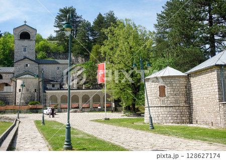 Cetinje, Montenegro - 05.06.2025: Monastery of the historic and presidential capital of country Cetinje, Montenegro - 05.06.2025: Monastery of the historic and presidential capital of country 128627174