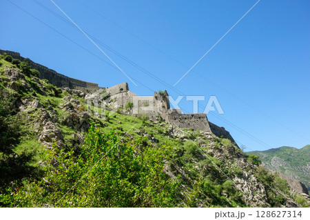 old stone wall of Kotor fortress in Kotor bay, Montenegro old stone wall of Kotor fortress in Kotor bay, Montenegro 128627314