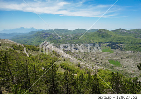 panoramic view of the Lovcen Mountains near Cetinje and Kotor, Montenegro panoramic view of the Lovcen Mountains near Cetinje and Kotor, Montenegro 128627352