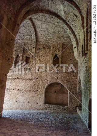 interior view of ancient tunnels of Gjirokaster castle in Albania 128627358