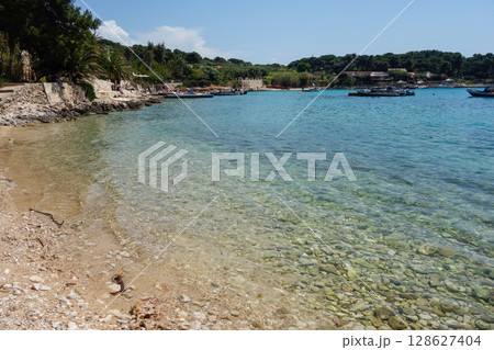 amazing Palmizana Beach in Hvar archipelago, Split Dalmatia County, Croatia amazing Palmizana Beach in Hvar archipelago, Split Dalmatia County, Croatia 128627404