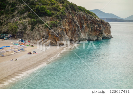 panoramic of Gjipe Beach in Dhermi, Albanian riviera, Ionian sea panoramic of Gjipe Beach in Dhermi, Albanian riviera, Ionian sea 128627451