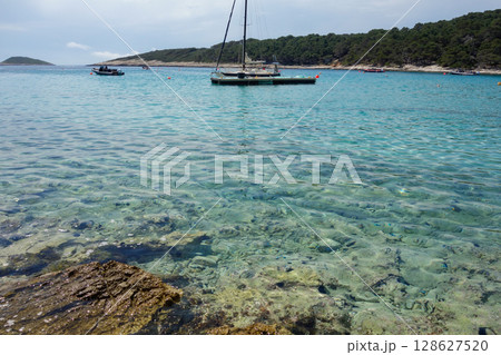 amazing Palmizana Beach in Hvar archipelago, Split Dalmatia County, Croatia amazing Palmizana Beach in Hvar archipelago, Split Dalmatia County, Croatia 128627520
