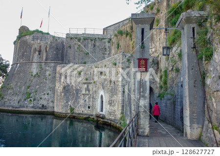 old stone wall of Kotor fortress in Kotor bay, Montenegro old stone wall of Kotor fortress in Kotor bay, Montenegro 128627727