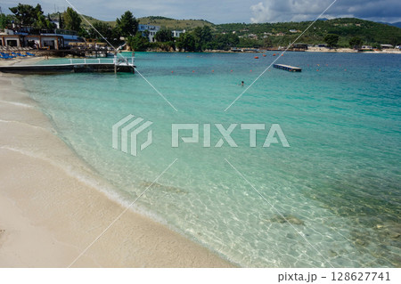 incredible paradise beach in Ksamil, Albanian rivieira, Ionian sea coastline 128627741