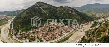 aerial panoramic view of Berat city in Albania. a Unesco World Heritage Site 128627869