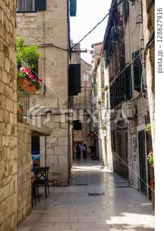 Split, Croatia - 04.23.2025: ancient architecture and street view in old town 128627916