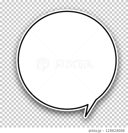 A simple speech bubble with a rounded black line and a shadow 128628086