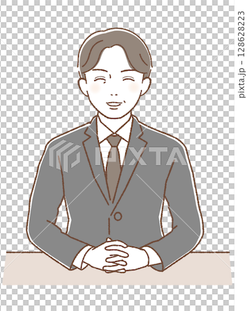 一位西裝革履的中年男子雙手交叉，面帶微笑 128628223