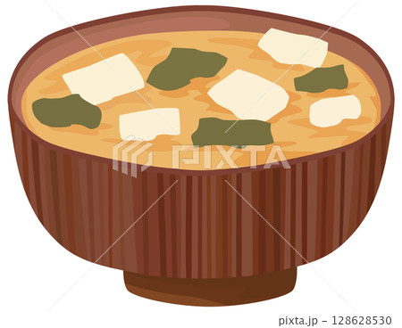 豆腐とワカメの味噌汁のイラスト ベクター素材 豆腐とワカメの味噌汁のイラスト ベクター素材 128628530