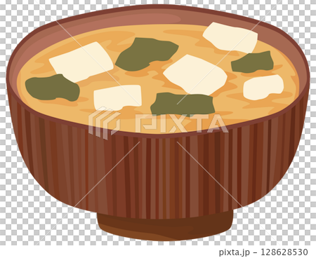 Tofu and wakame miso soup illustration vector material 128628530
