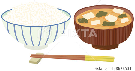 ご飯と味噌汁のイラスト ベクター素材 ご飯と味噌汁のイラスト ベクター素材 128628531