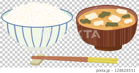米飯和味噌湯的插圖向量素材 米飯和味噌湯的插圖向量素材 128628531