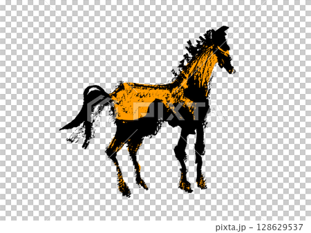 New Year's card design: Hand-drawn Japanese-style brush illustration of a horse 128629537