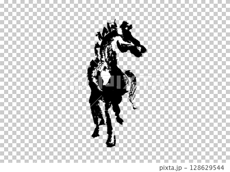 年賀状 デザイン用　馬の手書き和風筆イラスト 128629544