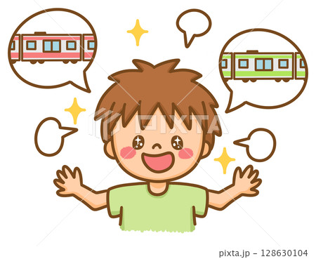 発達障害の男の子が電車の話を熱心にしているイラスト 発達障害の男の子が電車の話を熱心にしているイラスト 128630104