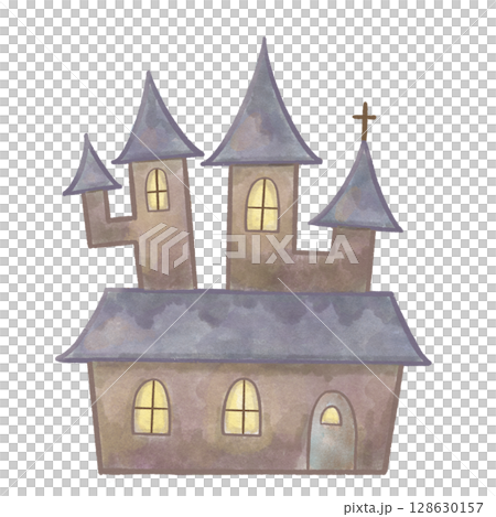 Classical Western-style mansion illustration for Halloween | Watercolor-style haunted house (with transparency) Classical Western-style mansion illustration for Halloween | Watercolor-style haunted house (with transparency) 128630157