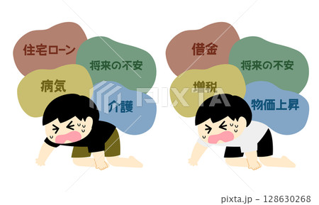 色んな苦難に押しつぶされる男性 128630268