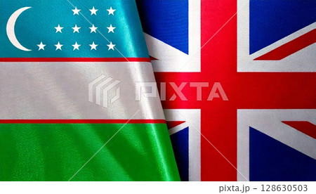 イギリスとウズベキスタンの国旗 128630503