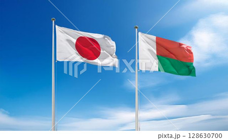 日本の国旗とマダガスカルの国旗 128630700