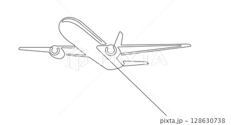 Flying plane.Airplane.Air flights.Continuous line drawing.Vector illustration . 128630738