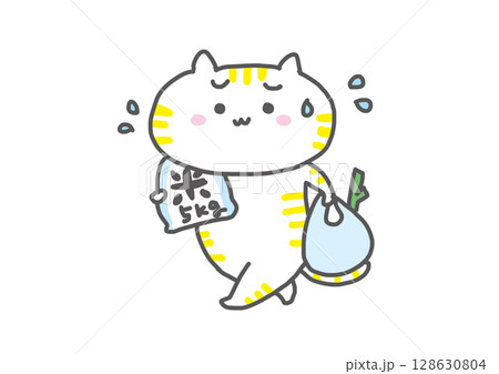 お米を買う猫　重そう　買い物 128630804