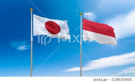 日本の国旗とモナコの国旗 128630808