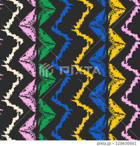 Tribal ethnical geometrical seamless pattern with colorful triangles Tribal ethnical geometrical seamless pattern with colorful triangles 128630881
