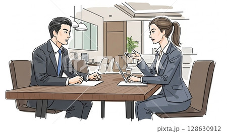 打ち合わせをするビジネスマンとビジネスウーマン② 128630912