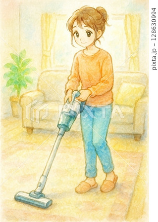 掃除機をかける女性 128630994