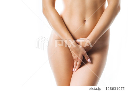 Young slender woman with graceful figure The image symbolizes women's health and body care. 128631075