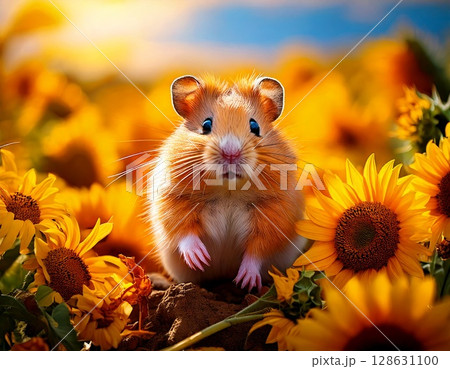 ひまわり畑　ハムスター 128631100