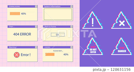 Danger signs .Classic computer window.Operational Message .Window error.Vector Illustration. 128631156
