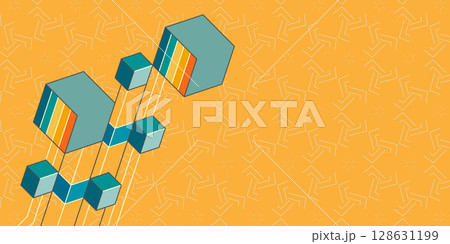 Abstract yellow background.Colorful isometric 3d cubes. Cubic elements and blocks.Vector illustration . Abstract yellow background.Colorful isometric 3d cubes. Cubic elements and blocks.Vector illustration . 128631199