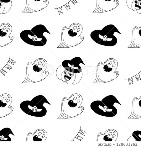 Halloween Monochrome pattern in hand draw style Halloween Monochrome pattern in hand draw style 128631262