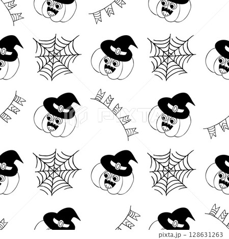 Halloween Monochrome pattern in hand draw style Halloween Monochrome pattern in hand draw style 128631263