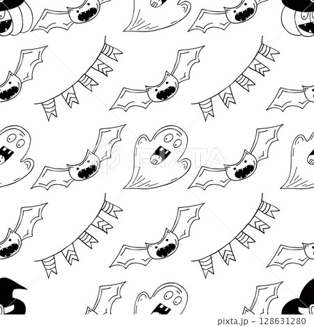 Halloween Monochrome pattern in hand draw style 128631280