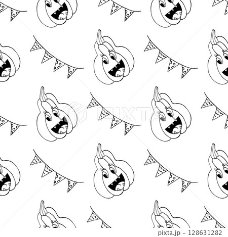 Halloween Monochrome pattern in hand draw style Halloween Monochrome pattern in hand draw style 128631282