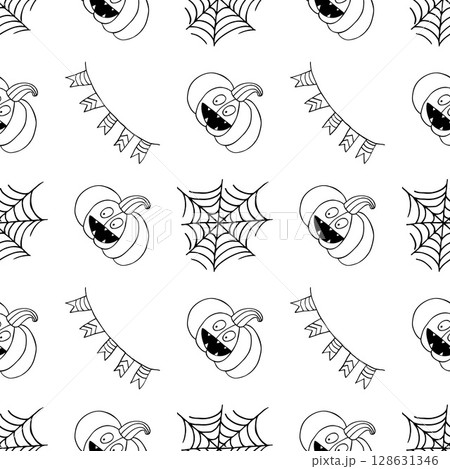 Halloween Monochrome pattern in hand draw style Halloween Monochrome pattern in hand draw style 128631346