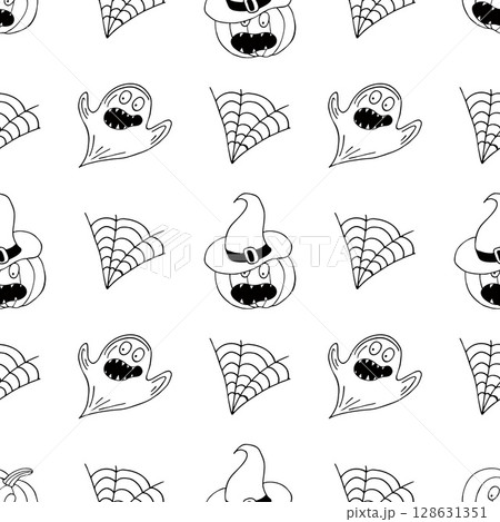 Halloween Monochrome pattern in hand draw style Halloween Monochrome pattern in hand draw style 128631351