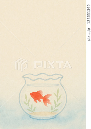 金魚シリーズ：金魚鉢と水草の和風背景（縦長） 128631369