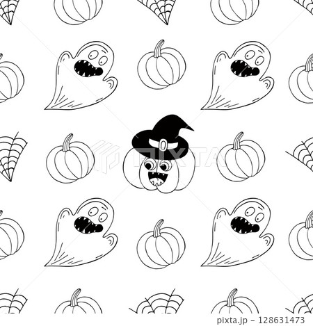 Halloween Monochrome pattern in hand draw style Halloween Monochrome pattern in hand draw style 128631473