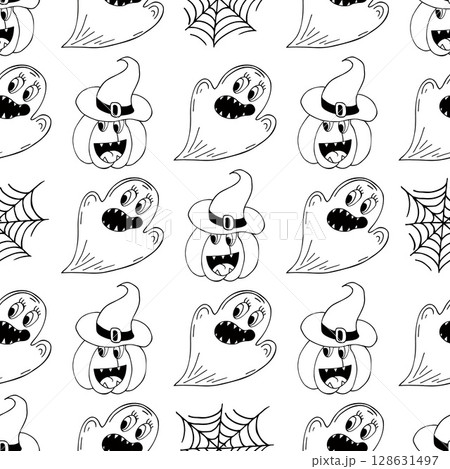 Halloween Monochrome pattern in hand draw style 128631497