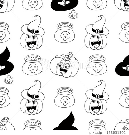 Halloween Monochrome pattern in hand draw style Halloween Monochrome pattern in hand draw style 128631502