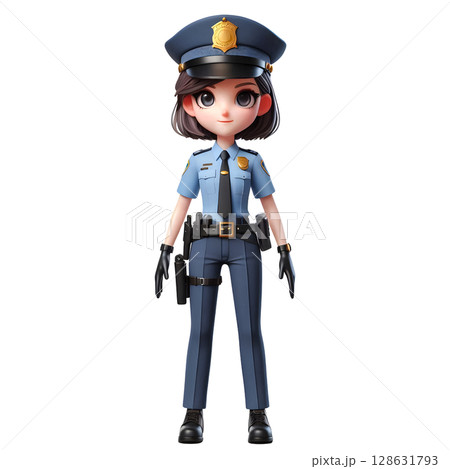 Cute Cartoon Female Police Officer Character in Uniform 128631793
