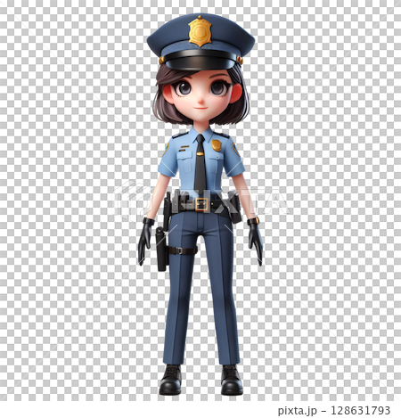 Cute Cartoon Female Police Officer Character in Uniform 128631793