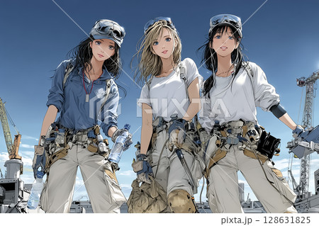 工事現場で働く女性たちのイラスト素材 工事現場で働く女性たちのイラスト素材 128631825