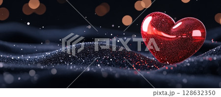 Shimmering Red Heart on Sparkling Dark Background for Romantic Shimmering Red Heart on Sparkling Dark Background for Romantic 128632350